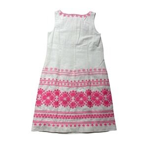 Vineyard‎ Vines Dress Womens 00 White Pink Embroidered Linen Cotton Floral Tank